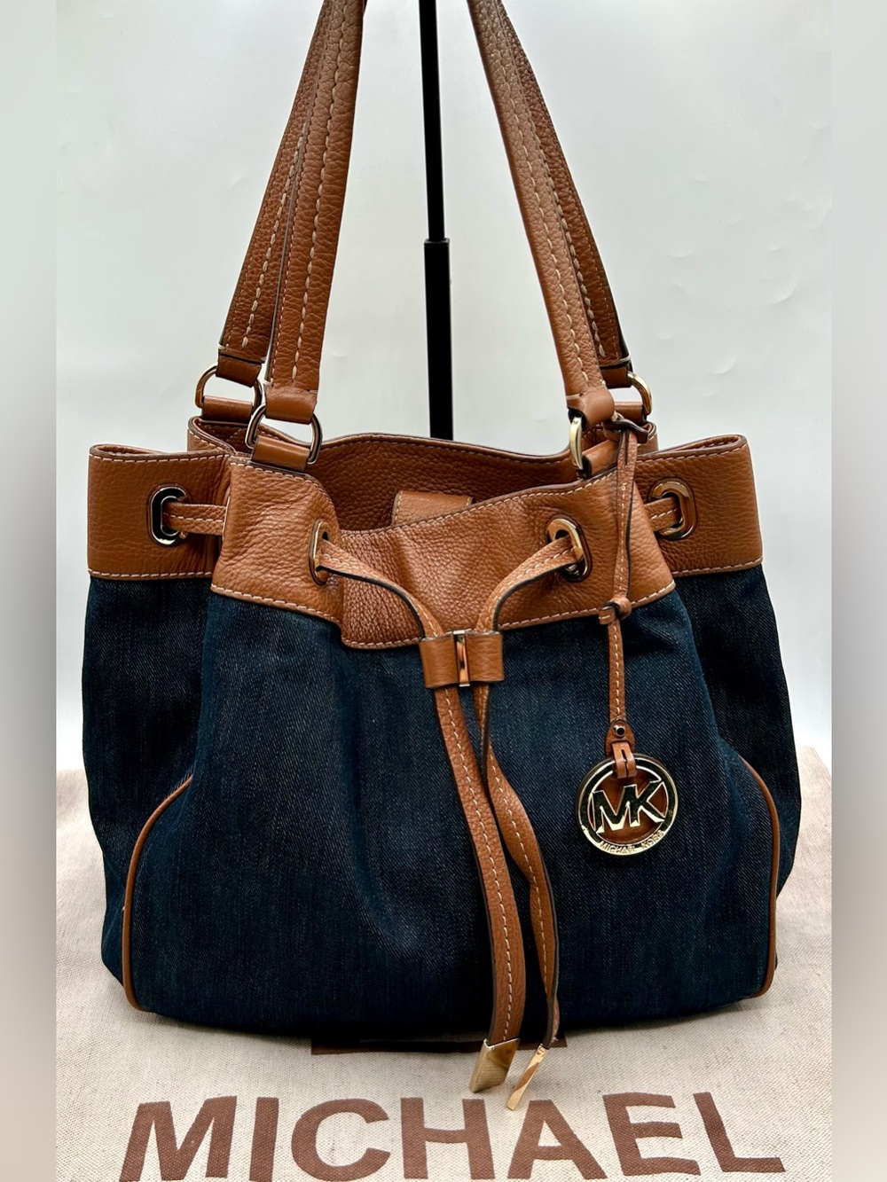 MICHAEL Michael Kors Marina Large Drawstring Tote Bag, -Dark Denim Blue-Leather